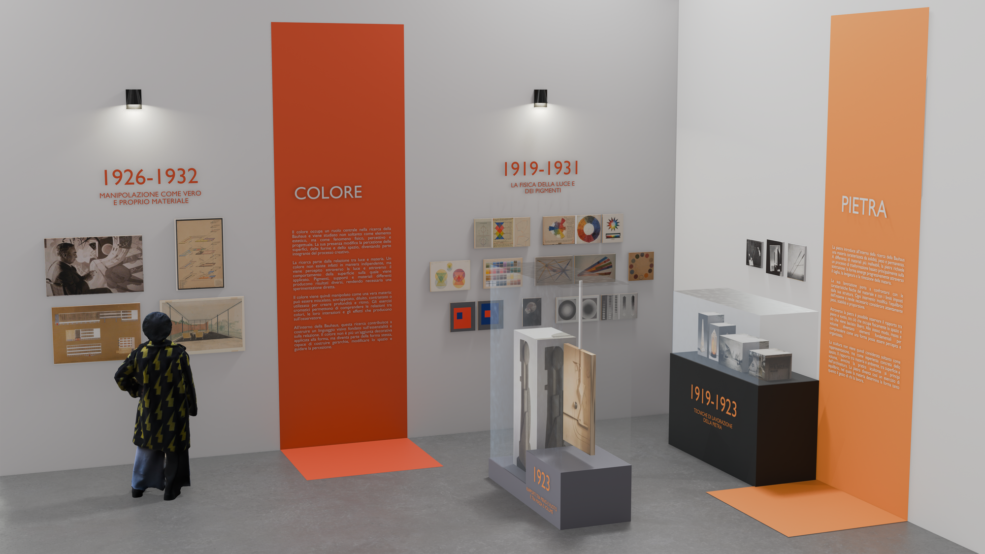 Sala con sezioni colore e pietra
