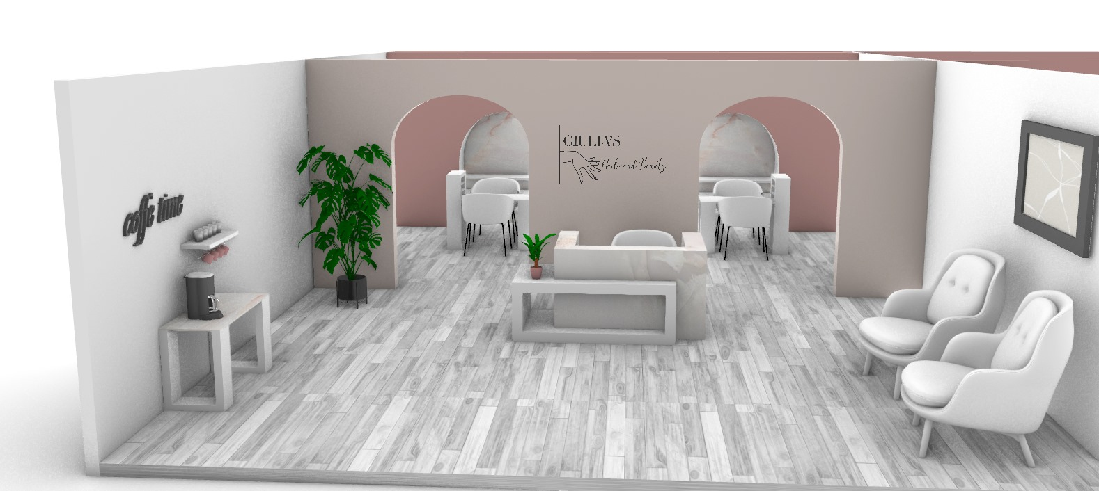 Render 3D dello spazio del salone